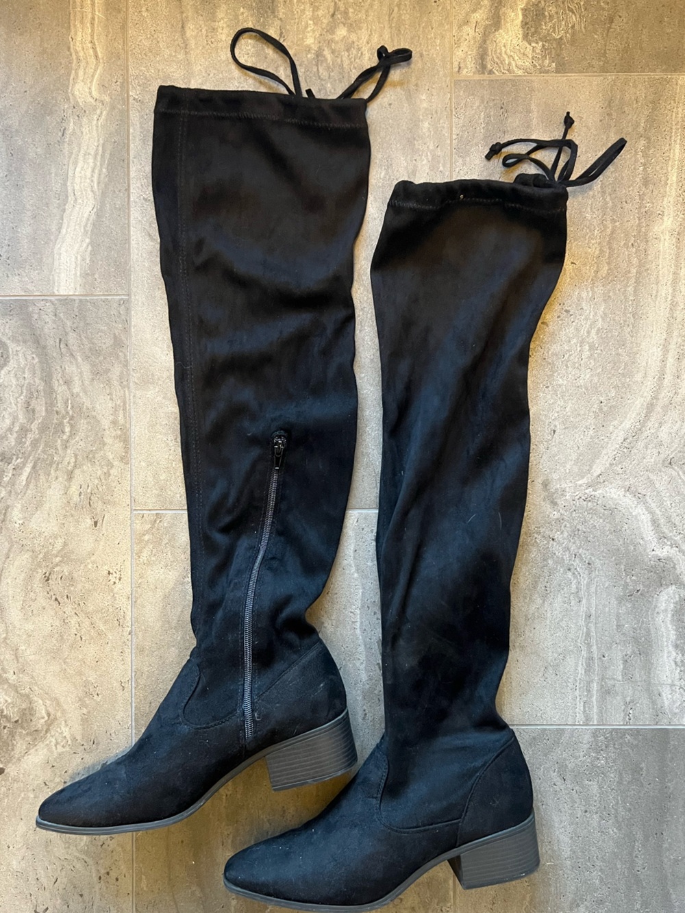 JustFab Black Over-the-Knee Suede-Look Boots
